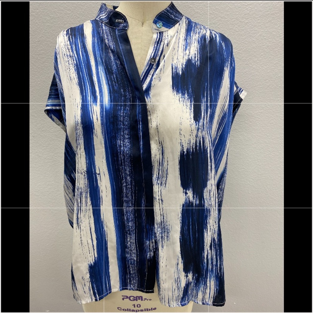 Blue strike button down blouse